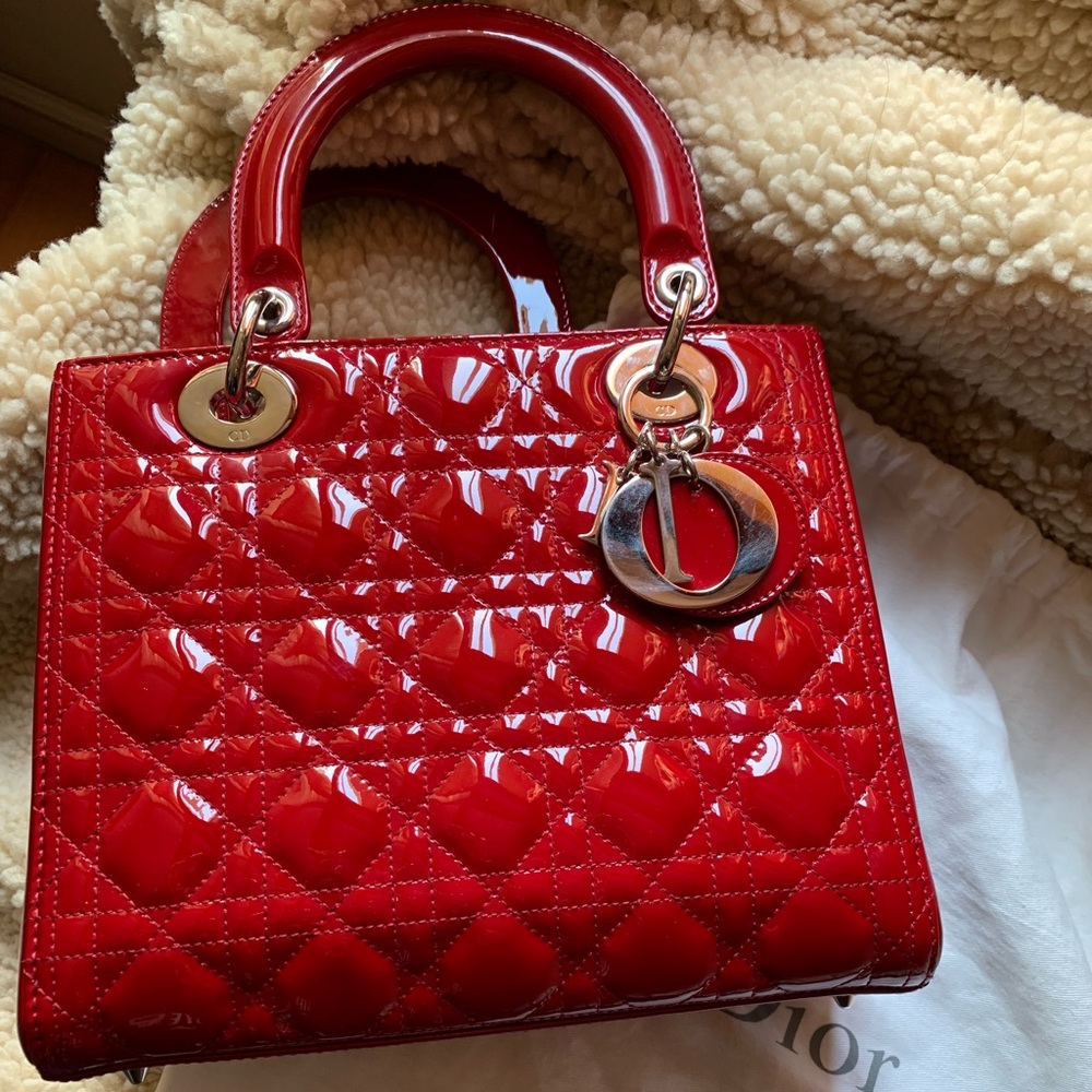 Authentic lady Dior red patent leather